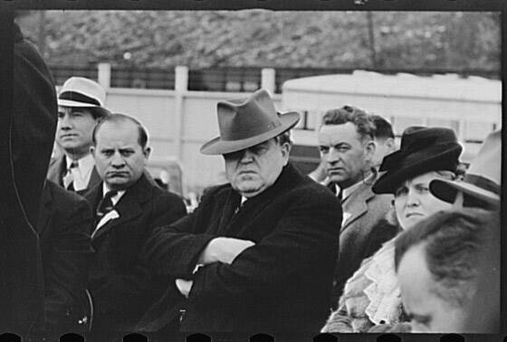 John L. Lewis, center, in 1938 (Wikicommons photo)