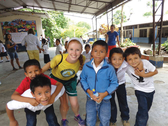 Julie with students at a school in the village of Las Delicias.