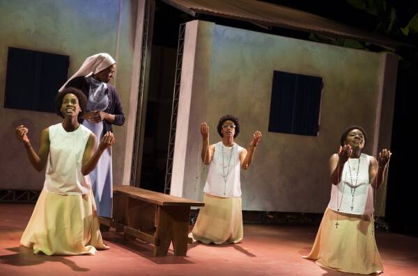 TRANSFIXED. Nneka Okafor, Starla Benford, Mandi Masden and Joaquina Kalukango in "Our Lady of Kibeho (photo by Joan Marcus).