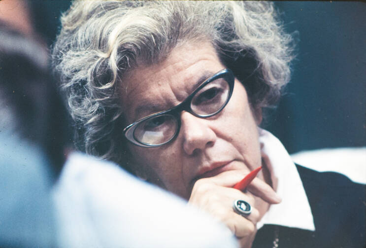 CAUSTIC COMMENTATOR. Mary McGrory at the Watergate hearings.