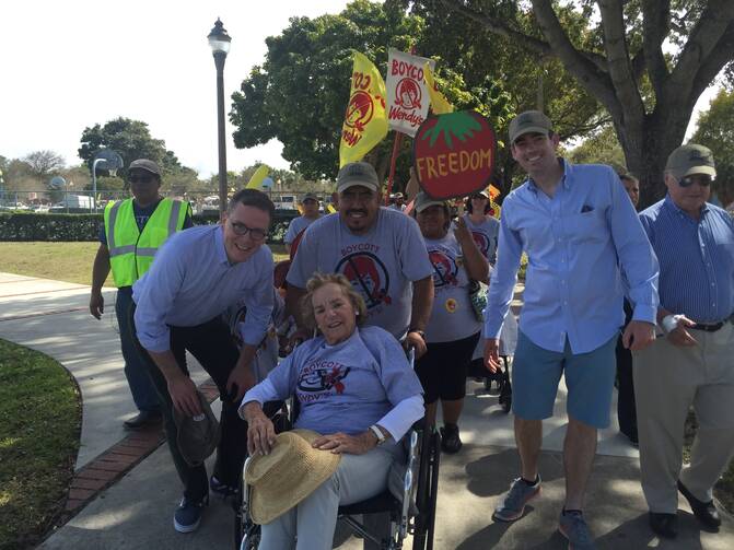 Matt Malone, S.J., joins Ethel Kennedy on behalf of Florida farmworkers.