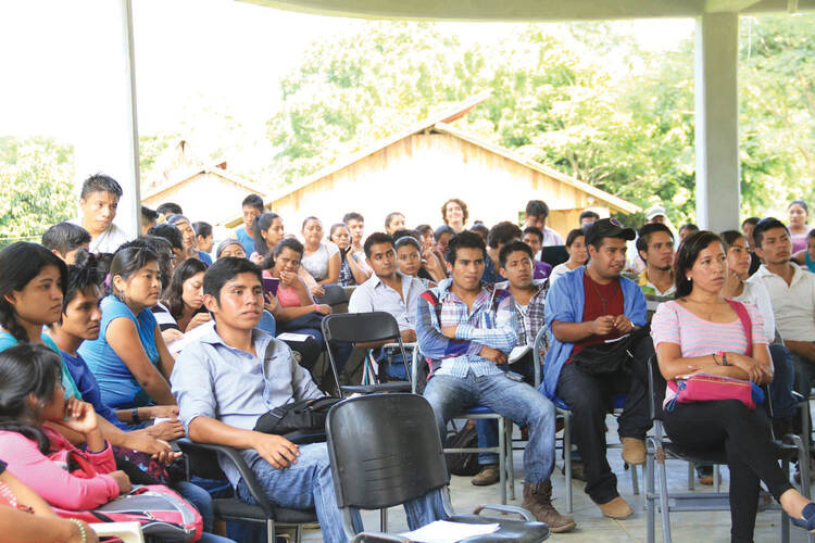 The students and staff of the Ayuuk Indigenous Intercultural University gather for one of their regular assemblies.