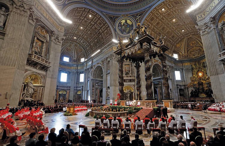 ￼NEW VOICES. Pope Francis leads a consistory at which he created 20 new cardinals in St. Peter’s Basilica at the Vatican Feb. 14.