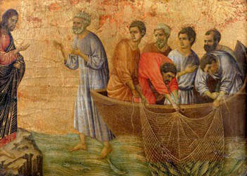 The Miracle of the Catching of Fish. Duccio (14th C.). Courtesy of Wikimedia Commons.