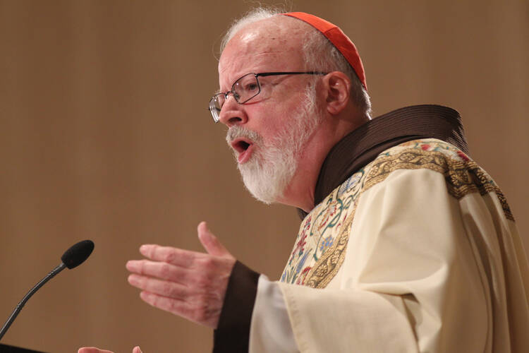 Boston Cardinal Sean P. O'Malley gives homily during National Prayer Vigil for Life at national shrine in Washington (CNS photo/Bob Roller).