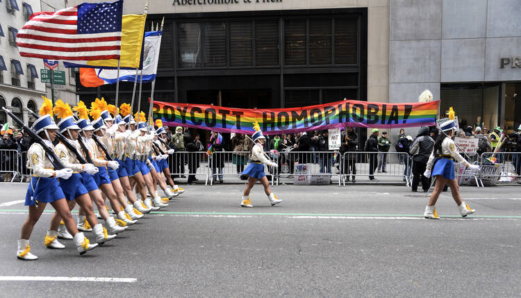 Activists protest against the exclusion of the gay community during the annual St. Patrick's Day Parade in New York, March 17, 2014 (CNS photo/Andrew Gombert, EPA).