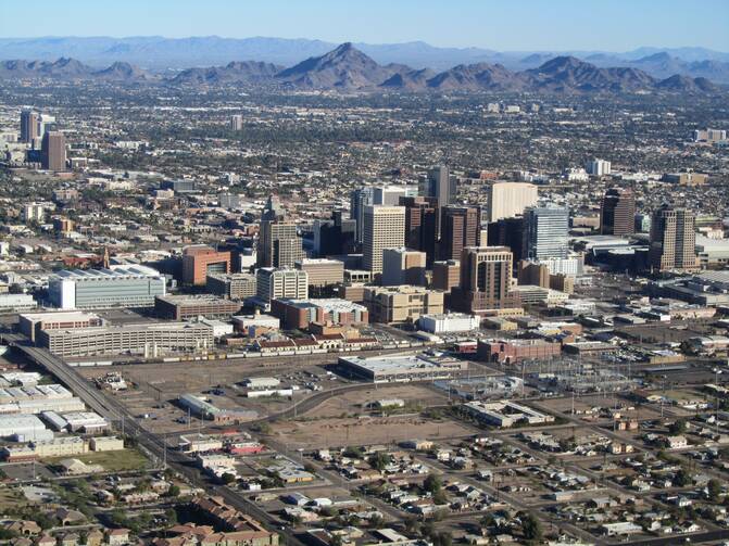 An aerial view of downtown Phoenix. Courtesy of Wikipedia.