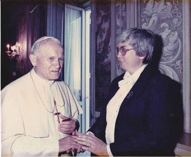 Pope John Paul II and Sister Mary Ann met while she covered Rome for Catholic News Service from 1983 to 1986. Photo courtesy of L’Osservatore Romano.