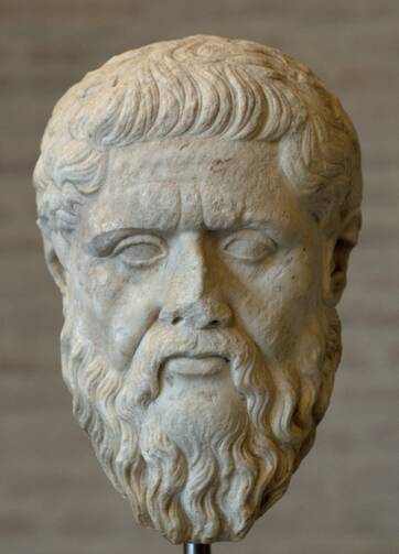 Plato, wondering why Harvard students don't major in the humanities. (Courtesy of Wikimedia.)