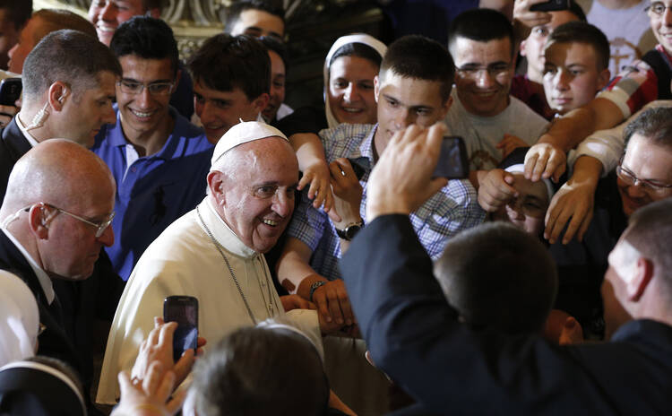 Pope Francis arrives for meeting with priests, men and women religious and seminarians in Sacred Heart Cathedral in Sarajevo, Bosnia-Herzegovina, June 6.