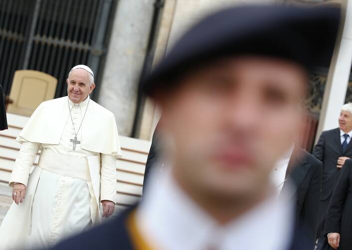 Pope Francis leaves at end of the general audience at the Vatican, October 29.