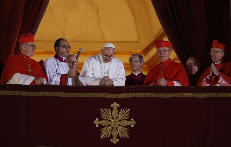 Time Flies. Pope Francis is introduced to the world with "Pray for me."