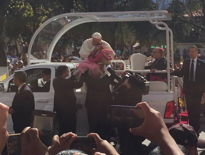 A Healing Embrace. Pope Francis in San Cristobal de las Casas: Photo by Kevin Clarke
