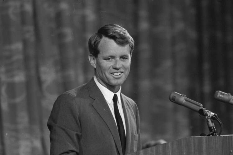 Robert Kennedy appears before the Platform Committee in 1964 (Wikimedia Commons).