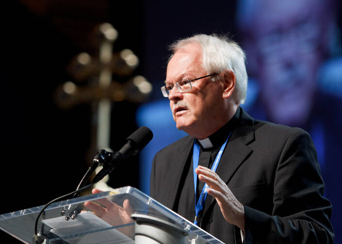 Oblate Father Ronald Rolheiser delivers the keynote address during the opening of the National Catholic Educational Association's annual convention in Boston April 11, 2012. (CNS photo/Gregory L. Tracy, The Pilot)