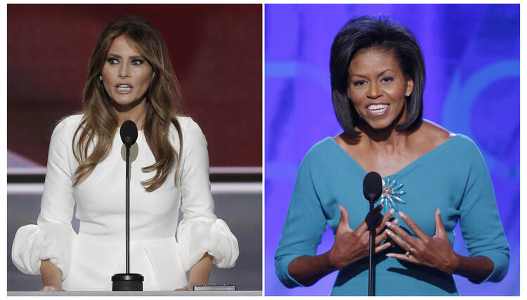 Melania Trump and Michelle Obama make party convention speeches in file photos (Reuters Pictures).