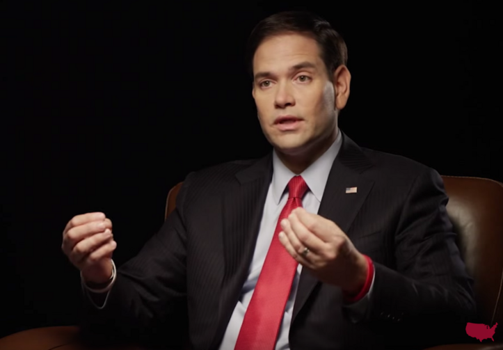 Republican Marco Rubio sees a "clash of civilizations," but Democrat Barack Obama has been avoiding that phrase. (Image from Marco Rubio campaign video, via YouTube.) 