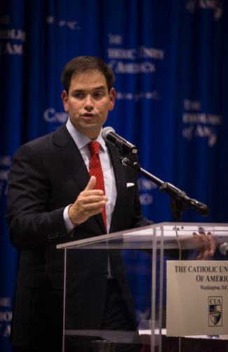 Seventy percent of respondents in a Pew Research poll described Marco Rubio as "very" or "somewhat" religious, compared with 44 percent who said the same of Donald Trump. (CNS photo/Tyler Orsburn)