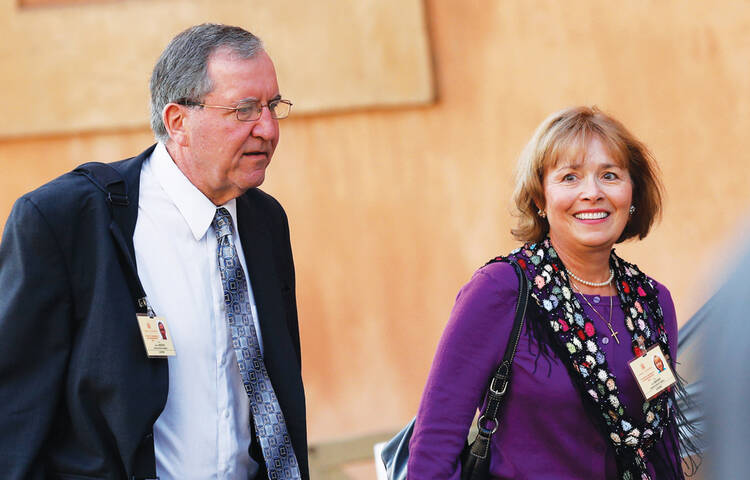 MARRIAGE COUNSELORS. Jeff and Alice Heinzen arrive at the Extraordinary Synod of Bishops on the Family last October.