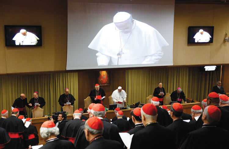 ￼CLUTCH OF CARDINALS. Cardinals discuss reform of the Roman Curia before the consistory on Feb. 14.