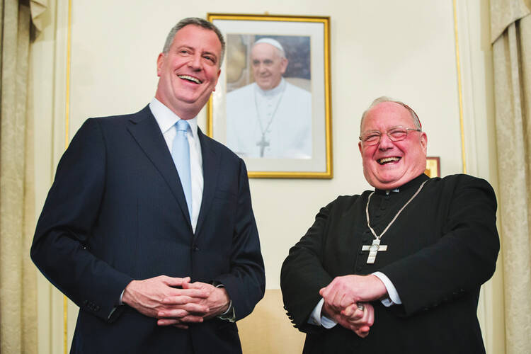 New York Mayor Bill de Blasio and Cardinal Timothy M. Dolan