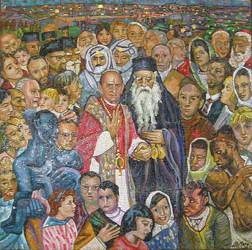 Mosaic showing Pope Paul VI and Patriarch Athenagoras I in Jerusalem.