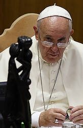 Pope Francis looks on during the afternoon session on the first working day of the extraordinary Synod of Bishops on the family at the Vatican Oct. 6. (CNS photo/Paul Haring) 