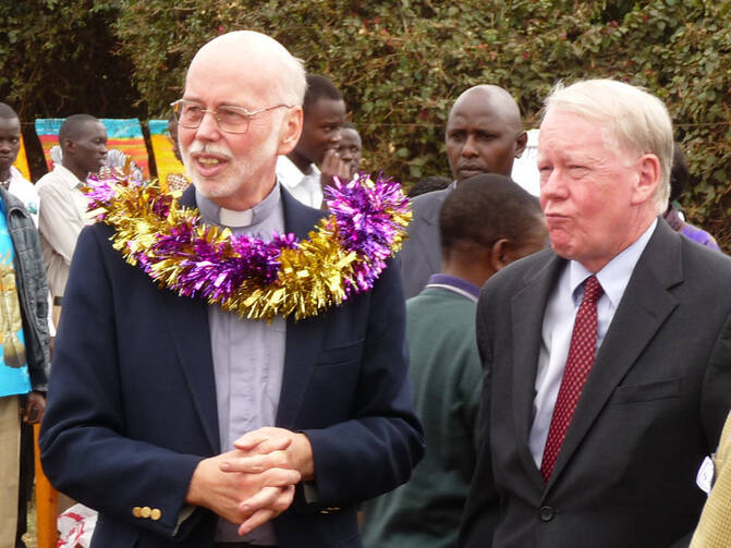 Terry Charlton, S.J., with U.S. Ambassador Michael Ranneberger at the groundbreaking of St. Aloysius School in Nairobi (Midwest Jesuits)