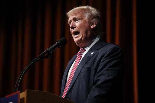 Republican presidential candidate Donald Trump speaks during a campaign rally at Briar Woods High School, Tuesday, Aug. 2, 2016, in Ashburn, Va. (AP Photo/Evan Vucci).