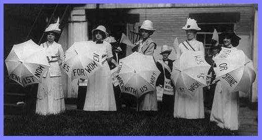 Members of the Women's Political Union promote a march in the early 20th century (Library of Congress)