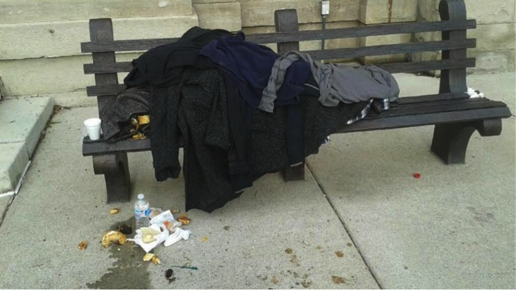 "Homeless Jesus" statue outside Sts. Peter & Paul Jesuit Church, in downtown Detroit