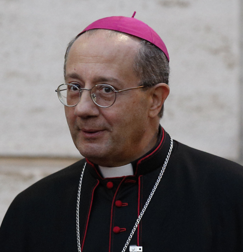 Italian Archbishop Bruno Forte leaves concluding session of extraordinary Synod of Bishops on the family