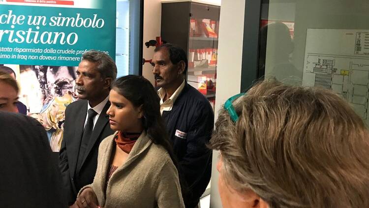 Asia Bibi's husband and her daughter Eisham arrive in the Vatican prior to a private meeting with Pope Francis. (Credit: Vatican News)