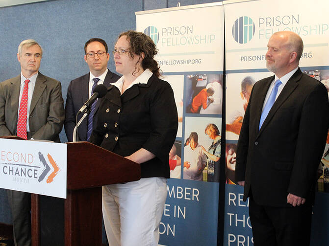 Casey Irwin, a formerly incarcerated woman from Minnesota, speaks at the launch of the first “Second Chance Month” in Washington, D.C., on March 30, 2017. (RNS photo by Adelle M. Banks)