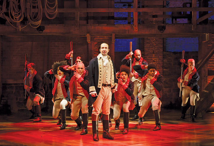 ￼COLONIAL CHIC. Lin-Manuel Miranda and the company of “Hamilton”