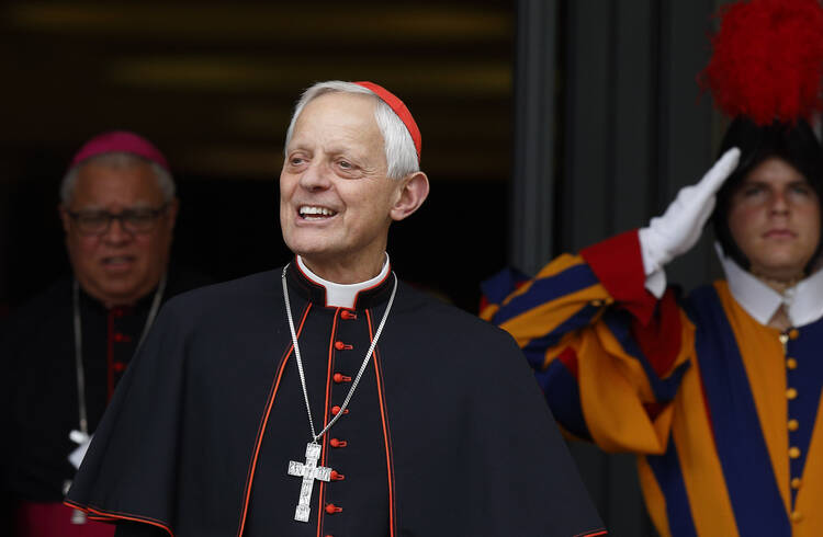 Cardinal Donald W. Wuerl of Washington leaves a session of the Synod of Bishops on the family at the Vatican Oct. 6. (CNS photo/Paul Haring)