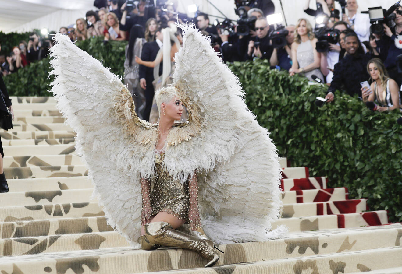 Singer Katy Perry arrives at the Metropolitan Museum of Art in New York May 7 for the exhibit "Heavenly Bodies: Fashion and the Catholic Imagination." (CNS photo/Carlo Allegri, Reuters)