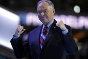 Democratic vice presidential candidate, Sen. Tim Kaine, D-Va., takes the stage during the third day session of the Democratic National Convention in Philadelphia. (AP Photo/Matt Rourke)