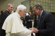 U.S. Defense Secretary Leon Panetta attends Pope Benedict XVI's general audience in Paul VI hall at the Vatican Jan. 16. (CNS photo/Paul Haring) (Jan. 16, 2013)