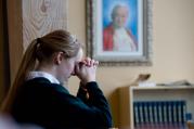 Senior at Virginia Catholic school prays for cardinals gathered in Sistine Chapel for papal conclave (CNS photo/Matthew Barrick)