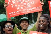 Fast-food workers and supporters demand higher wages during rally in New York (CNS photo/Gregory A. Shemitz)