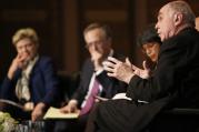 Father Hehir gestures during 'Faith, Culture and the Common Good' conference at Georgetown.