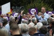 Member of British Parliament addresses crowd to promote case for Scotland to remain part of the United Kingdom. (CNS photo/ Russell Cheyne, Reuters)