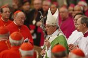 Pope Francis arrives to celebrate Mass in St. Peter's Basilica to open extraordinary Synod of Bishops on the family. (CNS photo/Paul Haring)