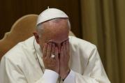 Pope Francis wipes eyes at start of morning session of extraordinary Synod of Bishops on family at Vatican. (CNS photo/Paul Haring) 