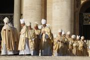 Bishops arrive for the beatification Mass of Blessed Paul VI celebrated by Pope Francis in St. Peter's Square at the Vatican Oct. 19. The Mass also concluded the extraordinary Synod of Bishops on the family.(CNS photo/Paul Haring)