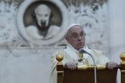 Pope Francis gives the homily as he celebrates Mass at the Verano cemetery in Rome Nov. 1, the feast of All Saints. (CNS photo/Paul Haring) 
