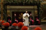 Pope Francis speaks during an audience to exchange Christmas greetings with members of the Roman Curia in Clementine Hall at the Vatican Dec. 22. (CNS photo/Paul Haring) 