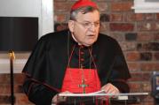 U.S. Cardinal Raymond L. Burke, patron of the Knights of Malta, gives a speech on marriage in Chester, England, on March 6. (CNS photo/Simon Caldwell)