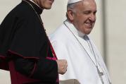 Archbishop Ganswein and Pope Francis pictured during general audience in St. Peter's Square